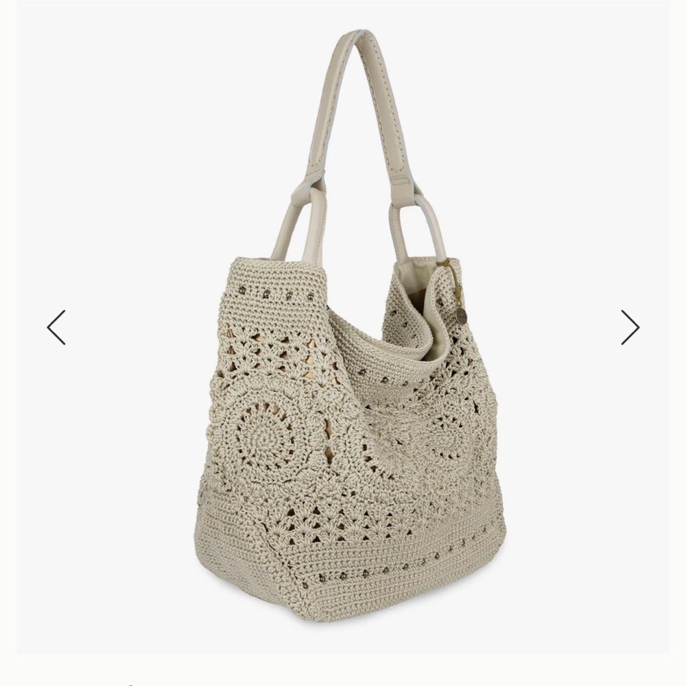 Beige Crochet Tote Bag with Top Handles
